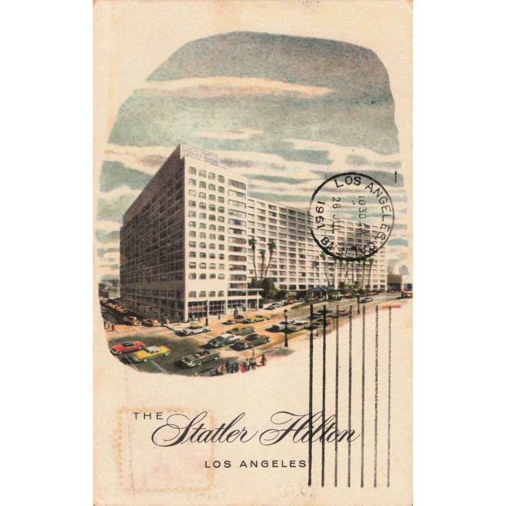 Vintage 1961 The Statler Hilton Los Angeles Postcard Mid-Century Hotel Ephemera - Picture 1 of 2